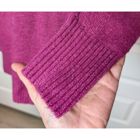 Loft Size M Sweater Merino Wool Blend Cowl Neck Side Buttons Tunic Fuchsia - Picture 5 of 10